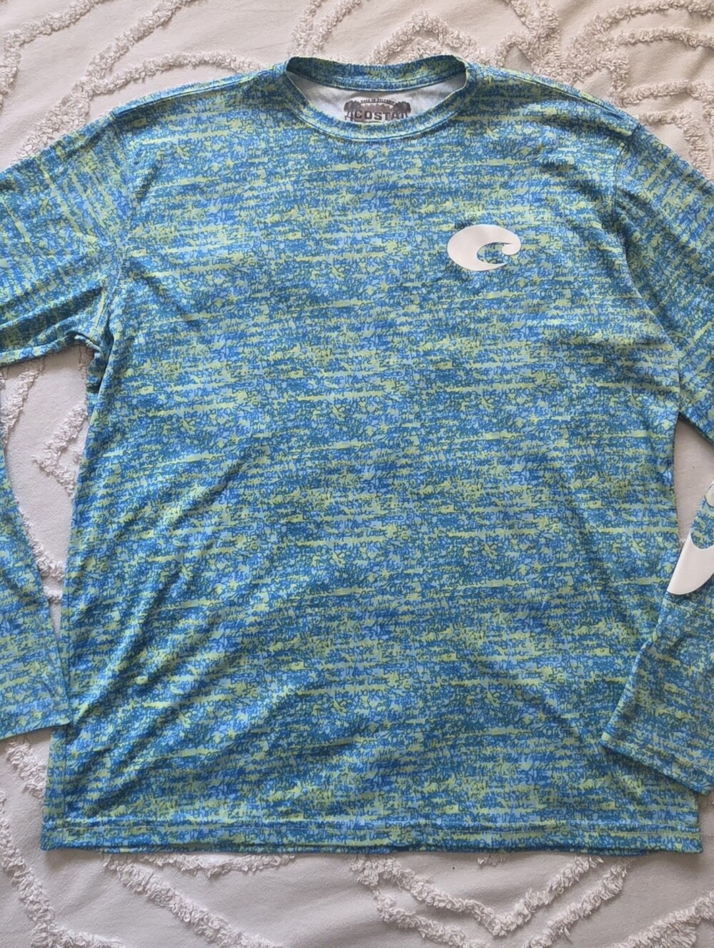 Costa Del Mar Performance Long Sleeve Sun Shirt Mens Small Blue Green Space Dye